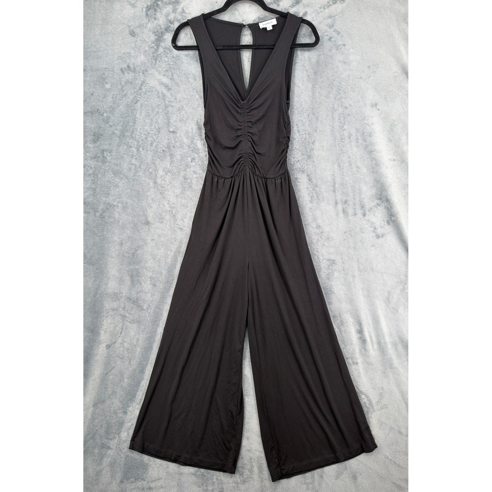 Evereve Jumpsuit Womens Size XS Ruched V Neck Wide Leg Modal Stretch Pockets